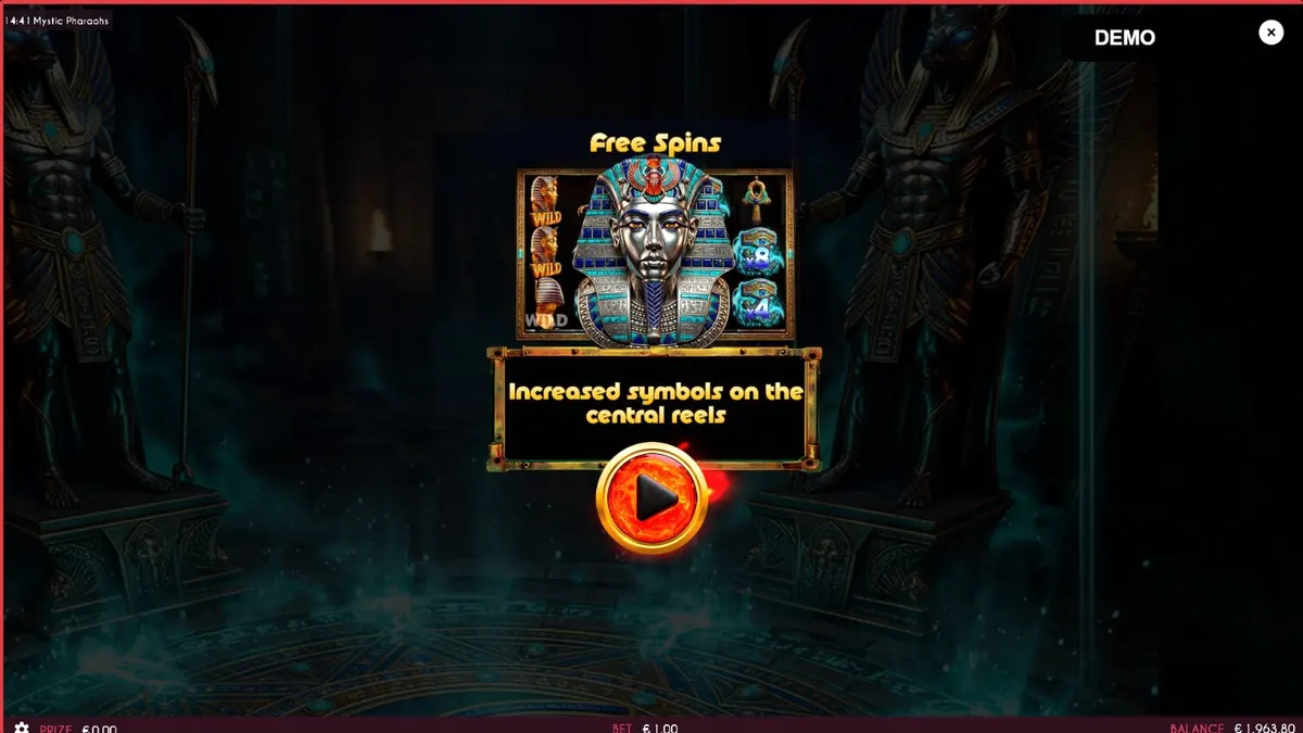 Interface do jogo de slot Mystic Pharaoh com elementos egípcios